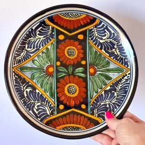 Hand-Painted Mexican Talavera Pottery Plate – Floral and Geometric Design, 10”
